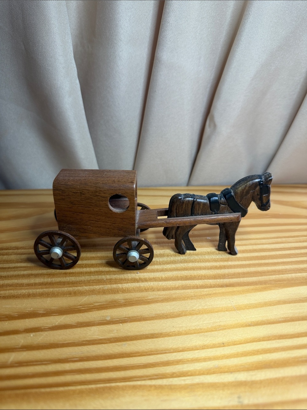 Vintage M-M Wooden Amish Horse and Buggy Miniature Figurine Yoder's Store